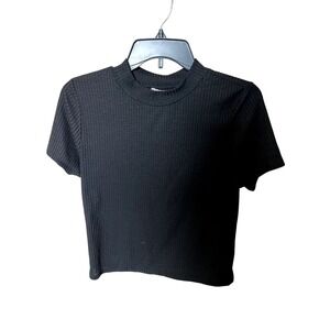 Pink‎ Republic- Cropped XL Ribbed Black T Shirt